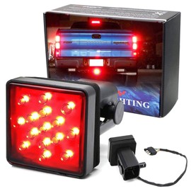 iJDMTOY Smoked Lens 15-LED Tow Hitch Receiver Brake Tail Light w/Strobe Feature Compatible With Truck SUV Trailer Equipped Class 3/4/5 2-Inch Towing Adapter Hole