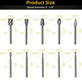 PNEUICALLY 10 PCS Carving Bits HSS Rotary Drill Burr Set 1/8'' (3mm) Shank Wood Engraving Router Bit for Rotary Tool Accessories Rotary Tool for DIY Woodworking Carving, Engraving, Drilling (Silver)