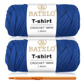 BATELO 2 Pack T-Shirt Yarn Crochet Yarn for Beginner Crochet Bags/Basket/Coaster,Tshirt Yarn 400g/144yds High Elastic Thick Yarn Polyester Fabric（Royal Blue）