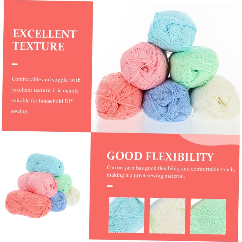 Tofficu 6rolls Cotton Crochet Yarn Soft and Breathable DIY Knitting