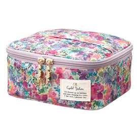 Cyalel Yahata LC Vanity Case, Makeup Pouch, Made in Japan, Cute, Cushion Pouch, Large Capacity, Home Decor, Floral Pattern, Brush Pocket, Travel, Camera Pouch, Magical Daisy (Purple)