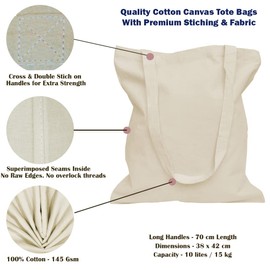 EXPERTEX Plain Tote Bags made with Premium Quality 100% Natural Cotton Blank Canvas for shopping, Grocery, Paint, Decorate, Art & Craft: Size 38X42 CM with 70CM Long Handle (Pack of 5-Natural)