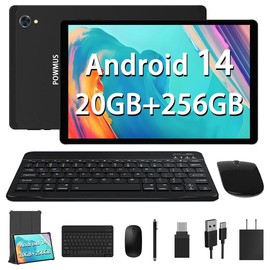 POWMUS NEW 256GB Storage 10.4 inch Android 14 Tablet with Keyboard and Mouse, 20GB RAM 256GB ROM 2TB Expandable, 2000*1200 IPS, Octa-Core Processor, 2.4G/5G WiFi, 8000mAh, Support Face Unlock, GPS Android Big Tablets Bundle-Black - Color: X608-Black