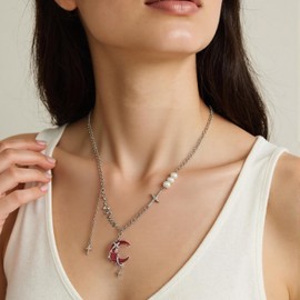 Buyongwant Moon Necklace for WomenY2k Irregular Y2k Star Pendant Pearl Women's Jewelry Red