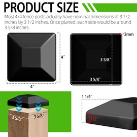 TonGass (24-Pack, Black) 4"x4" (3 5/8") Wood Fence Post Caps - Wooden Fence Cover Deck Post Cap, Durable Plastic Water-Proof and UV-Proof, Protect Wooden Poles from Cracking and Rotting