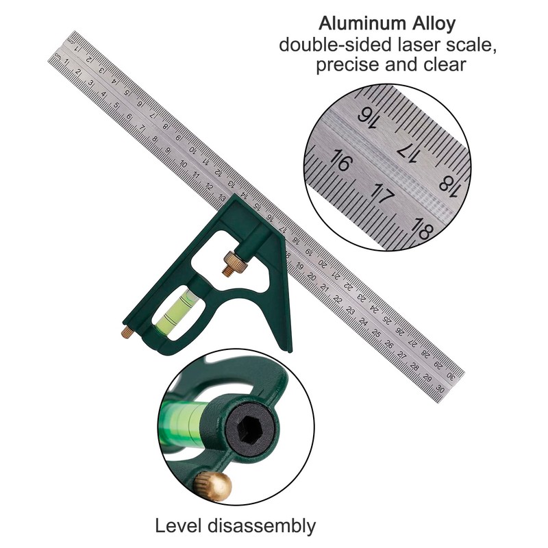 Combination Square Stainless Steel Adjustable 45/90 Degree Combination Angle Multifunctional