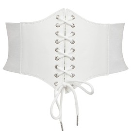 JASGOOD Women’s Elastic Costume Waist Belt Lace-up Tied Waspie Corset Belt for Women，White