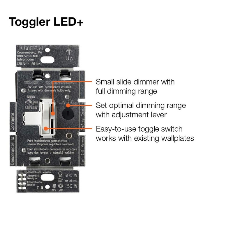 Lutron Toggler LED+ Dimmer | for Dimmable LED, Halogen, and