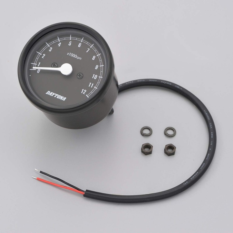 Daytona 15630 Motorcycle Mechanical Tachometer, Black Body/Black Panel/White LED, φ2.4