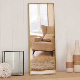 Trvone Full Length Mirror, Aluminum Alloy Thin Frame, Wall-Mounted Mirror, Hanging or Leaning Against Wall, Bedroom Mirror, Floor Mirror, Dressing Mirror, Full Body Mirror, Gold, 64"x21"