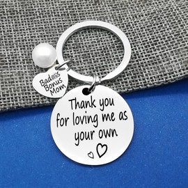 StepMom Keyring Gift Appreciation Gift for Step Mother Mother in Law Gifts Bonus Mom Keychain Thank You for Loving Me Keyring Christmas Birthday Mothers Day Gift from Step Daughter Son