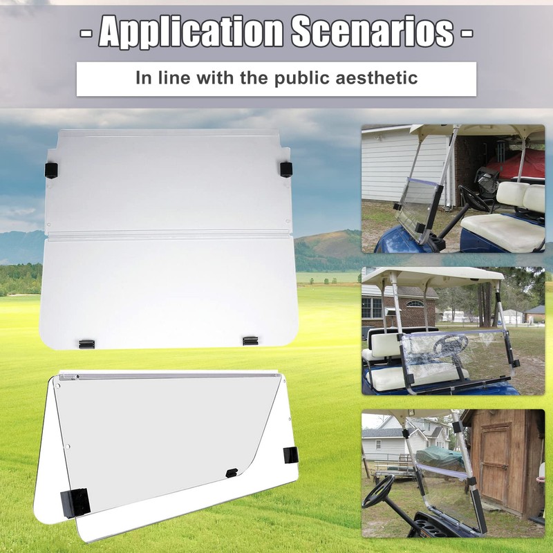 ECOTRIC Folding Down Clear Windshield for 2003-2006 Yamaha G22 Models