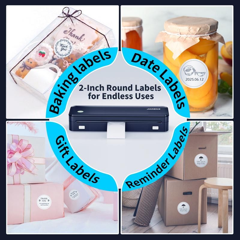 JADENS Portable Printer with 6 Rolls of Thermal Paper, Inkless
