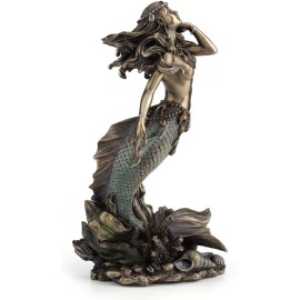 Beautiful Mermaid Rising from Sea Statue Sculpture Nautical Figurine Decor Bronz