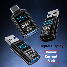 xiwai 3 Pieces/Lot Type C Adapter with Smart LED Digital Display 10Gbps USB-C to USB 3.2 Type-A PD 36W Fast Charging Monitoring Display Tester Detector