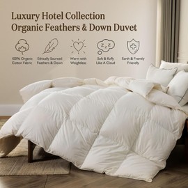 BPC Organic Feather Down Comforter Oversized King, Fluffy Duvet Insert for All-Season with 100% Cotton Cover and Puffy Feather Down Filling, Ivory White, 120x98 Inches