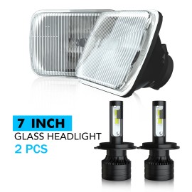 SHENKENUO For 1983-1991 GMC S15 Jimmy 7" Square Sealed Beam Glass HEADLIGHTs H4 Bulb H6054