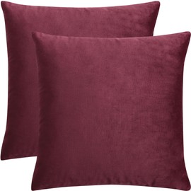 PiccoCasa Velvet Cushion Covers Set of 2 Stylish Nordic Decorative Sofa Back Cover with Laundry Bag Solid Burgundy 15.7 x 15.7 inches (40 x 40 cm)