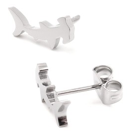 Steelmeup Stainless Steel Sea Animals Marine Life Hammerhead Shark Silver Color Post Stud Earrings