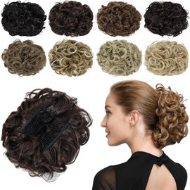 Yamel Chignon Hairpiece Curly Bun Scrunchie Extensions Medium Brown Synthetic Updo Combs in Messy Bun Hair Piece for Women