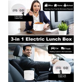 Electric Lunch Box, 33.8oZ Portable Food Heater 3-IN-1 12V/24V/110V Lunch Warmer for Adults Leakproof with Carry Bag Dishwasher-Safe for Work Office Travel Home Car Truck Gifts for Women Men White