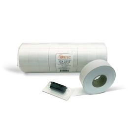 Veltec 2212 White Pricing Labels for Garvey (22-6, 22-7, 22-8) and Contact (6.22, 7.22, 8.22) One-Line Price Gun/Labelers, Free Ink Roller – 9 Rolls, 11,000 Labels with Security Slits