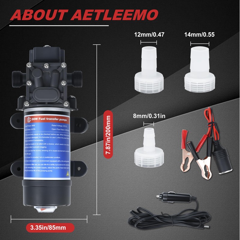 12V Fuel Transfer Pump, 80W Self-priming Diaphragm Pump