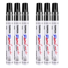 Black Paint Pens Permanent Paint Markers - 6 Pack Oil Based Marking Pens, Medium Point, Quick Drying and Waterproof Paint Pens for Rock Painting Car Tyre Metal, Plastic, Canvas, Wood