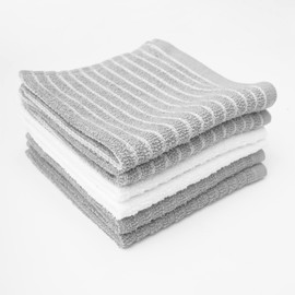 Ritz Horizontal Stripe Bar Mop Cloth, Gray, 6 Piece Set