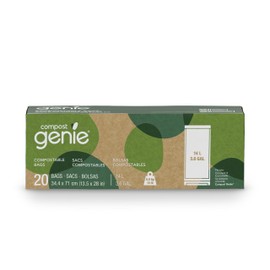 Compost Genie 3.6 Gallon Compostable Bags, 20 Count, Sturdy for Food Waste, Compatible with Kitchen Compost Genie Bins, ASTM D6400 Certified