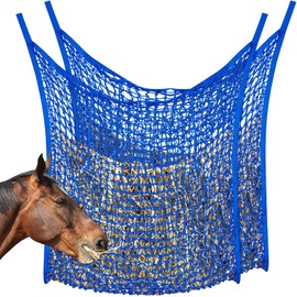 Fabbay 2 Pcs Slow Feed Hay Net Hay Feeder Bags for Horses Goat Stall Trailer Horse Feeding Supplies(35 x 31 Inch,Blue)