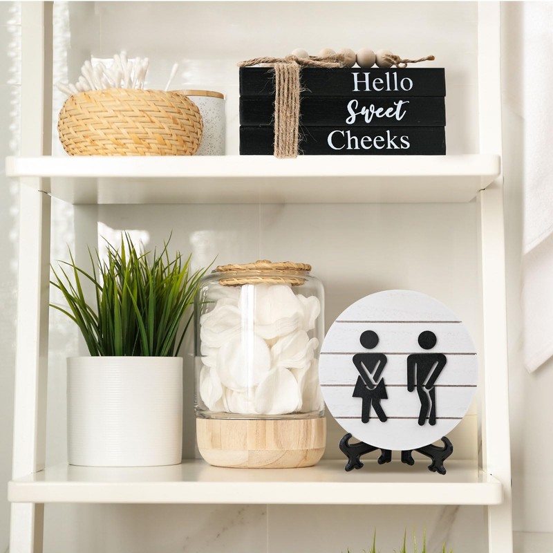 Bathroom Shelf Decor Farmhouse Funny Bathroom Decor Signs,3D Round Shiplap