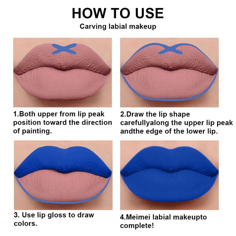AMY'S DIARY 2pcs Blue Matte Lip Liner and Lipstick Makeup