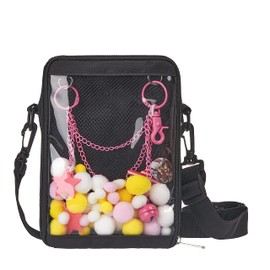 KOOIJNKO Ita Bag Small Clear Crossbody Bag Mini DIY Transparent Shoulder Messenger Bag, Black