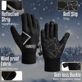 EVO Fitness Kids Thermal Winter Cycling Gloves Kids Ski Sports Bike Running Riding Hiking Tennis Gloves for Children Insolated Warm Touchscreen Anti-Slip Grip Footballs Mitts (Black, M (8-10 Years))