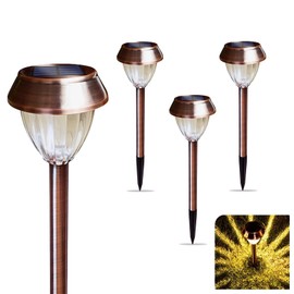 Vintage Solar Lights Outdoor, Glass & Metal Solar Pathway Lights 4 Pack, IP65 Waterproof, Warm White Garden Lights for Walkway, Yard, Patio, Driveway