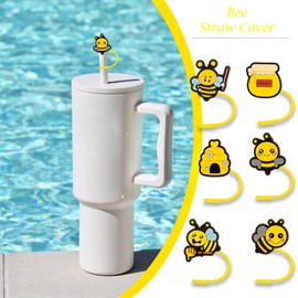 12PCS Bee Straws Cover Cap Silicone for Tumbler Cup Birthday Party Supplies Favors Decorations, 10mm Drinking Straws Topper Hat for Reusable Straws Animals Tips Lids