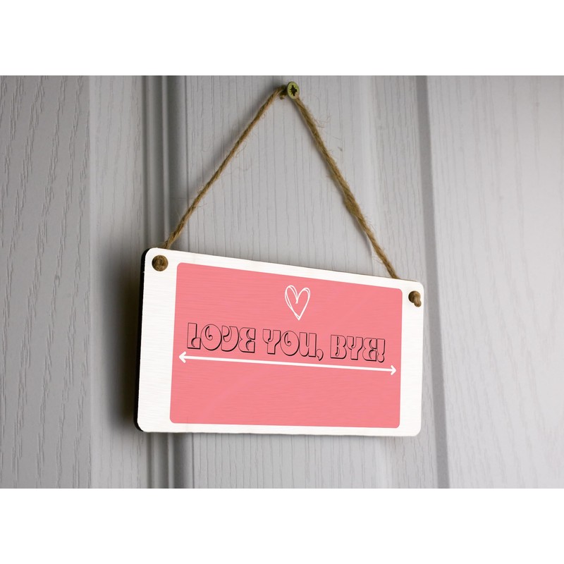 Generic Small Contemporary Pink Wooden Rectangular Hanging Sign - 'Love