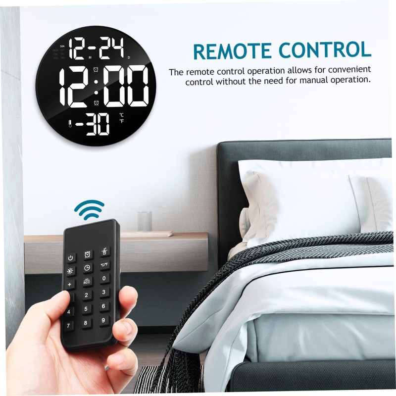 ULTECHNOVO Large LED Wall Clock with Remote Control Round Digital
