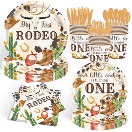 UgyDuky 140Pcs Western Cowboy Party Decorations Tableware Set Wild West Party Supplies, Disposable Paper Plate, Cup, Napkin, Cutlery, Rodeo Party Decorations Dinnerware, Serve 20 Guests