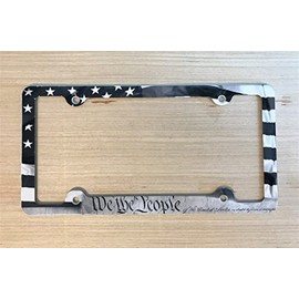 We The People License Plate Frame American Flag Decorative License Plate Holder Americana Car Tag Frame Printed in Black and White