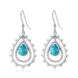 DOLIOX Southwest Real Turquoise Earrings for Women 925 Sterling Silver Genuine Boho Style Green Teardrop Gemstone Earring Jewelry for Her Wife Mom
