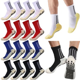 Looknniy 8 Pairs 6-14 Years Old Kids Soccer Grip Socks Anti Slip Athletic Socks Cushioned Football Crew Socks for Teens Boys