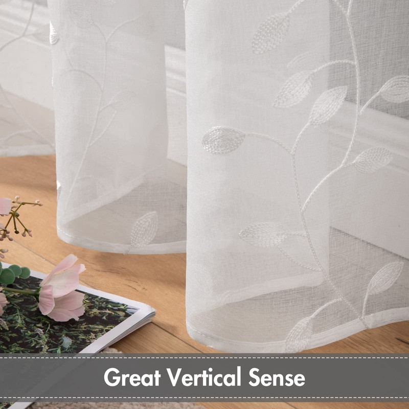 MIULEE Decorative Sheer Curtains with Embroidered Leaf Pattern for Living