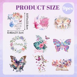URROMA Butterfly Iron on Patches, 9pcs Colorful Stickers Iron on Transfer Decals Butterfly Heat Transfer Patches for T-Shirt Jeans Backpacks Families Clothing Hat DIY Applique