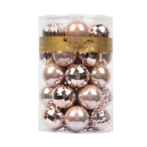 KI Store 34ct Christmas Ball Ornaments 1.57" Small Shatterproof Christmas Decorations Tree Balls for Holiday Wedding Party Decoration, Tree Ornaments Hooks Included (Blush Pink, 1.57-Inch)