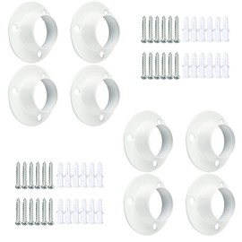 SAYAYO Clothes Rail Holder Stainless Steel for Clothes Rails with 25 mm Diameter White Round Tube Bracket for Wardrobe, Balcony, Bathroom, Kitchen, EFL3001W-8P