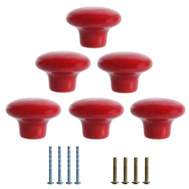 bociloy 6CPS Red Ceramic Cabinet Knobs, 1.5 Inch Round Ceramic Drawer Knobs, Vintage Dresser Drawer Handle Pulls for Closet Cupboard Wardrobe Home Kitchen Hardware