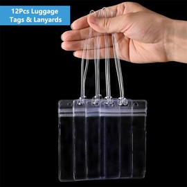 12 Pcs Cruise Luggage Tag Holder - Waterproof Zip Seal Cruise Luggage Tags Cover with Lanyard, Clear Plastic Travel Tags Loops, Cruise Trip Vacation Accessories (6.8 x 11cm)