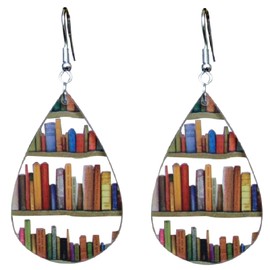 Acrylic Bookcase Dangle Earrings with Book Shelves Patterned, Book Lover Drop Earrings, Graduation Teachers Day Appreciation Back to School Gifts (Teardrop)